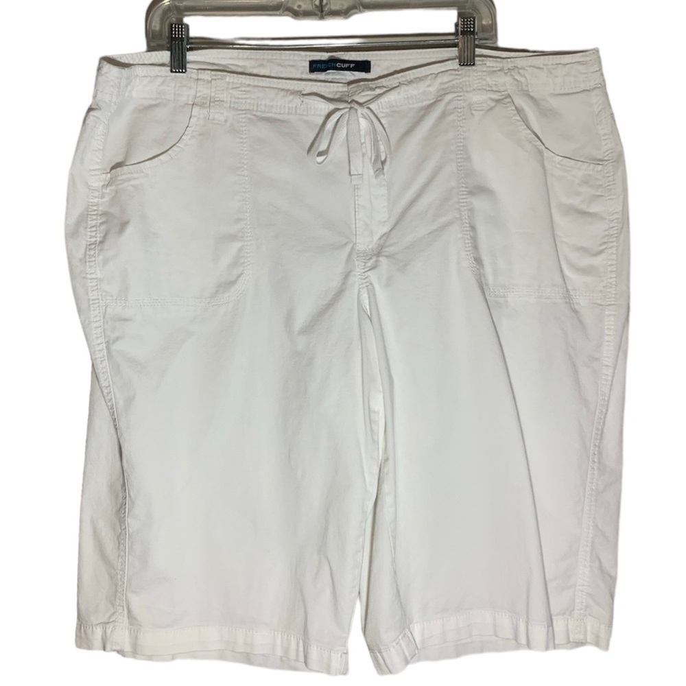 French Cuff White Tie Waist Stretch Bermuda Shorts, [Sz 20W], EUC